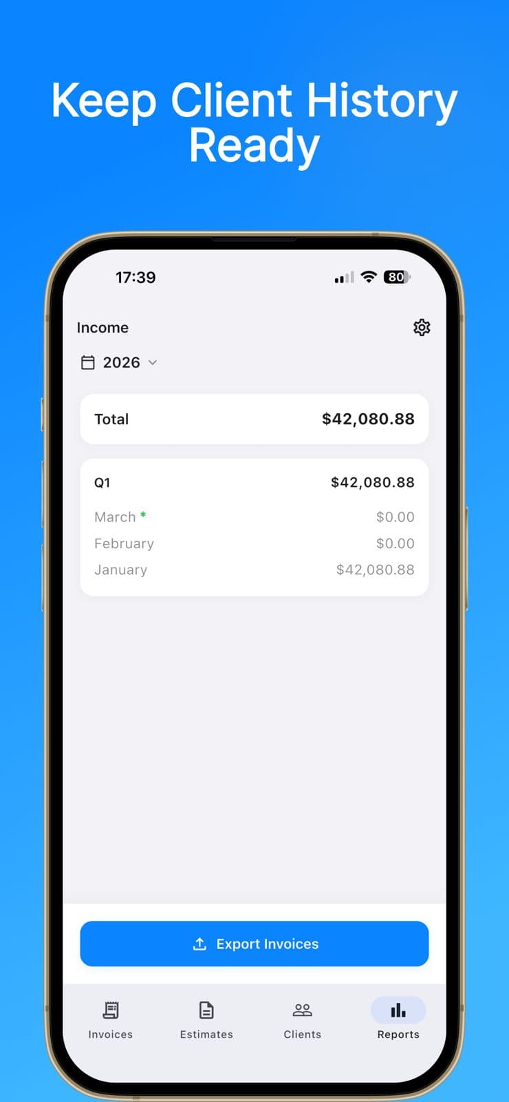 Invofy income report screen