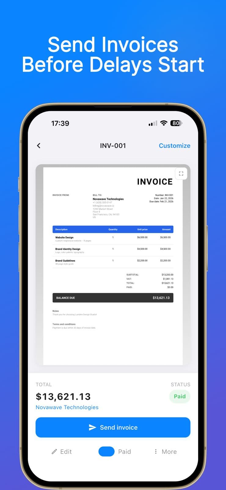 Invofy invoice detail screen