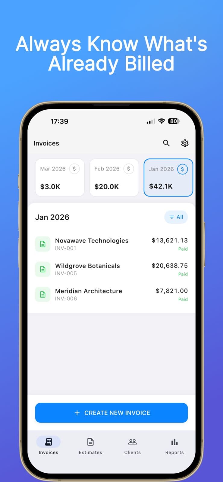 Invofy invoices list screen